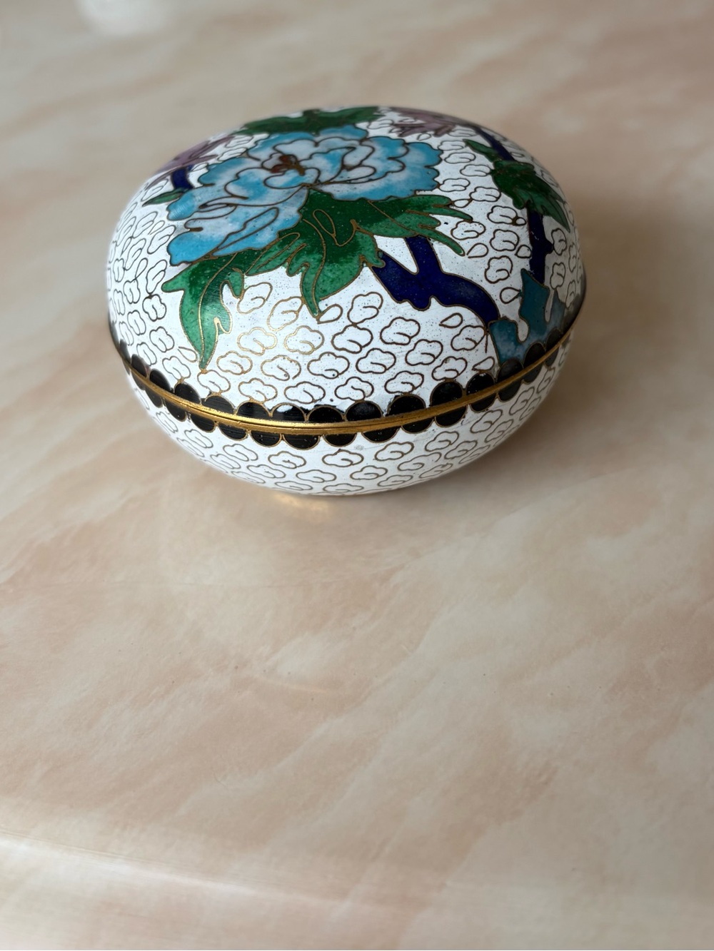 Vintage Chinese Cloisonné Powder Trinket Box with lid